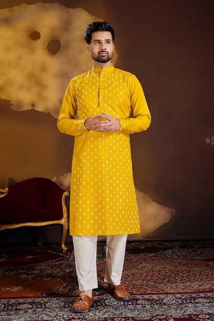 yellow kurta for men