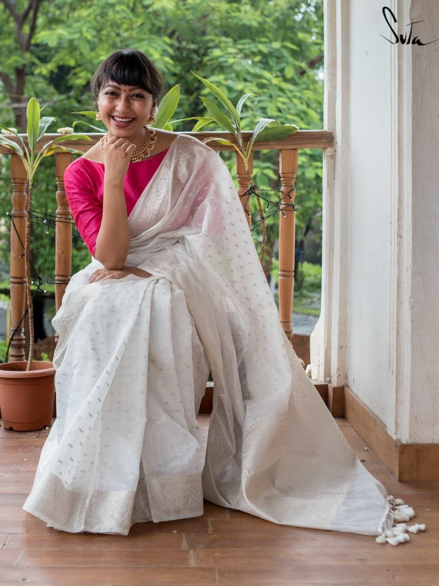 white saree look