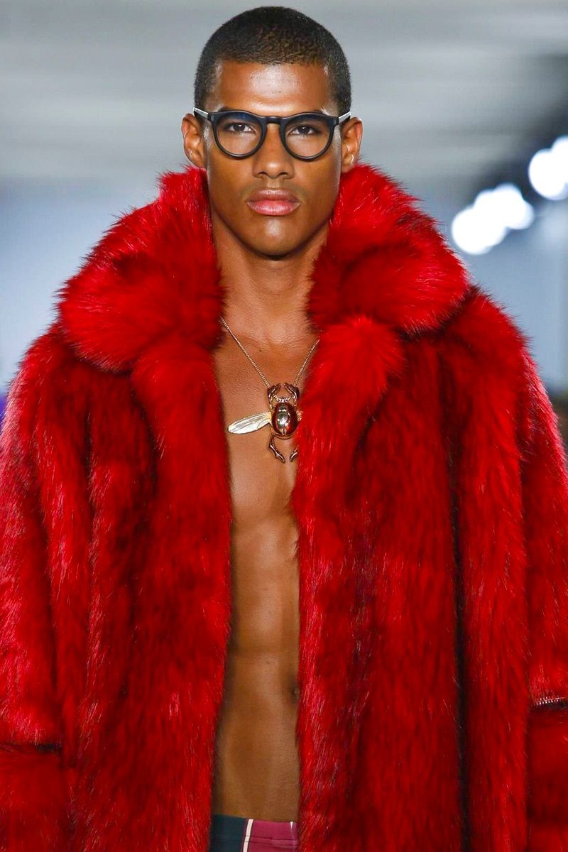 mens red faux fur coat