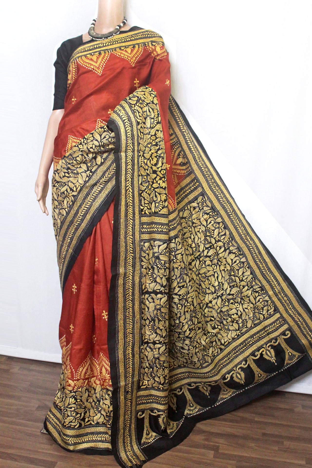 pure silk kantha stitch sarees