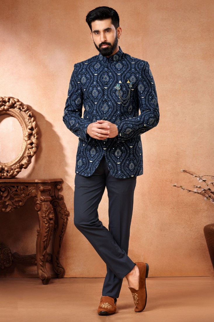 navy blue jodhpuri suit