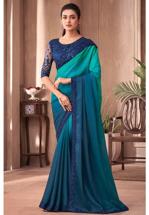 peacock blue saree