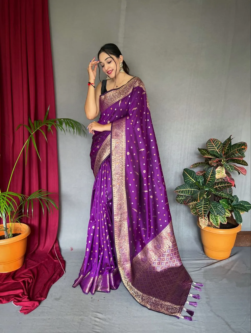 purple silk saree