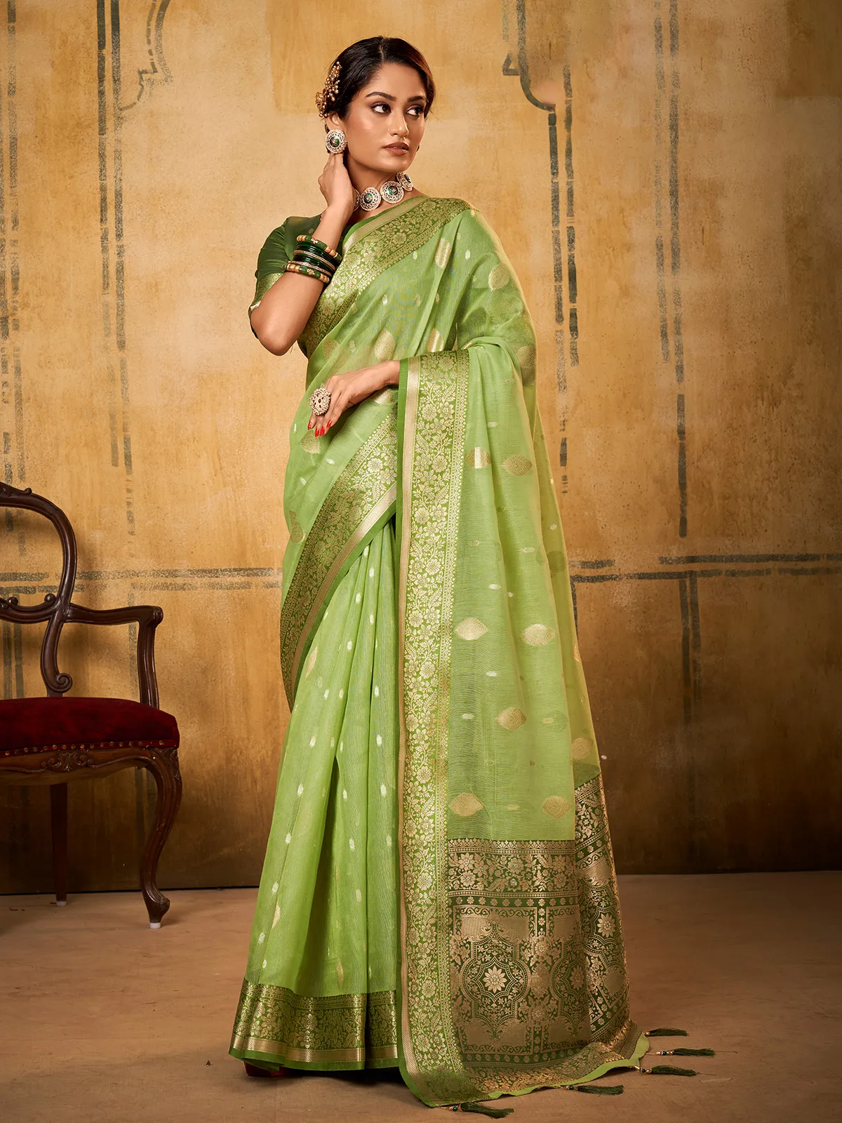 pista green saree