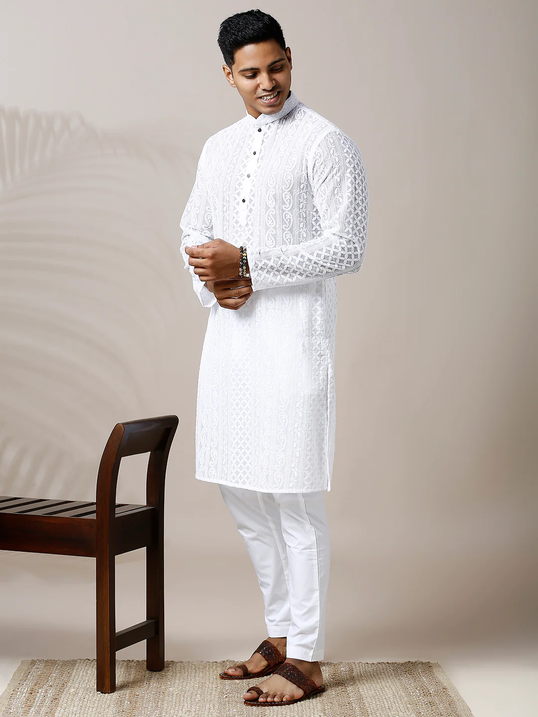 chikan kurta for men white